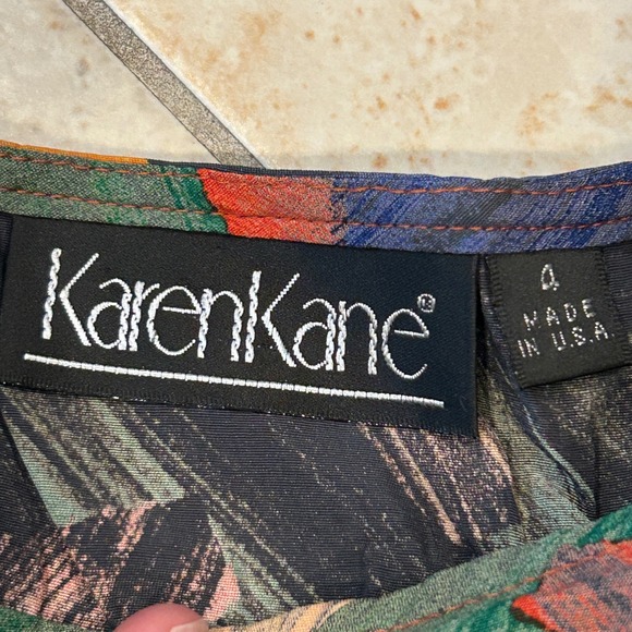 Vintage Karen Kane 2 Piece Set Women 4 Multicolor Shirt Shorts Art Rayon 90s USA - Picture 3 of 13